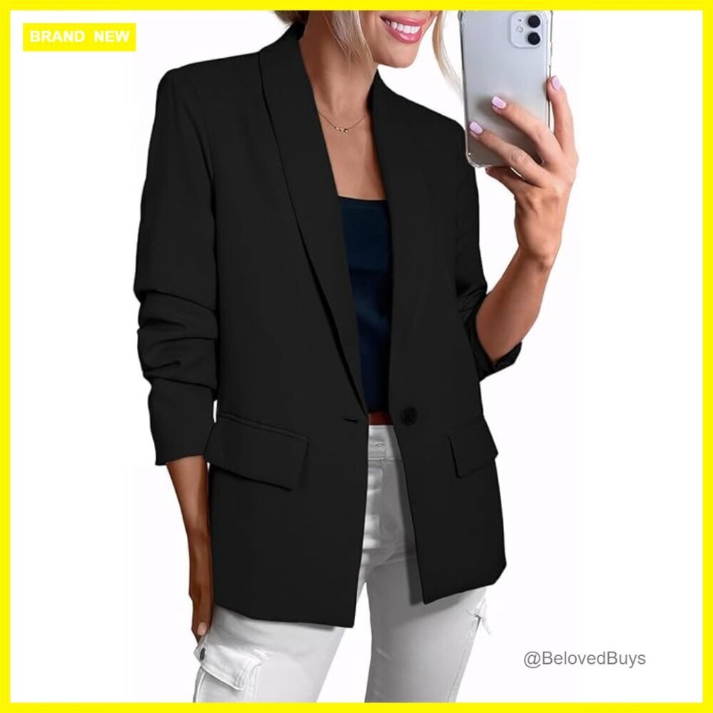 Long Sleeve Blazer Open Front Slim Fit Business Casual Jacket